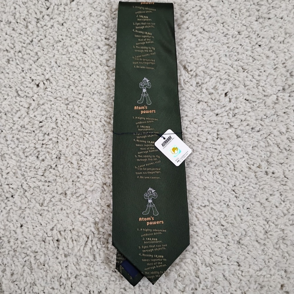 Vintage Astro Boy Tie Mens Green Silk Tezuka Manga Japan Atom Anime Cartoon Y2K
